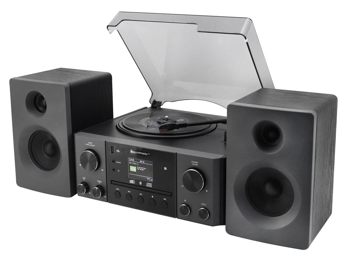 Stereo Micro Musikk Senter DAB+, CD og Platespiller med Frittstående Høyttalere - Soundmaster
