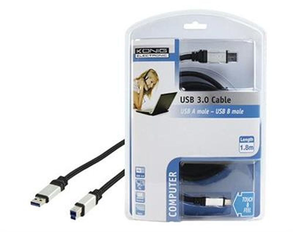 USB Kabel -  A Hann Til B Hann - Vanlig USB til liten USB 1,8 m