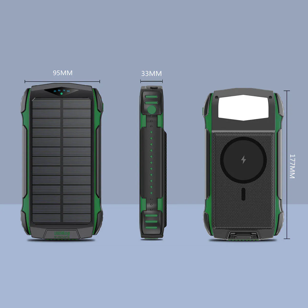Powerbank Solcelle 20.000mAh, Vanntett, SOS