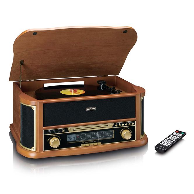 Hovedbilde Retro platespiller i tre med Bluetooth AM/FM-radio, ...