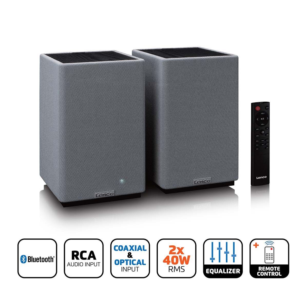 Stereo Bokhyllehøyttalere med Bluetooth 2x40w RMS med Fjernbetjening - Lenco