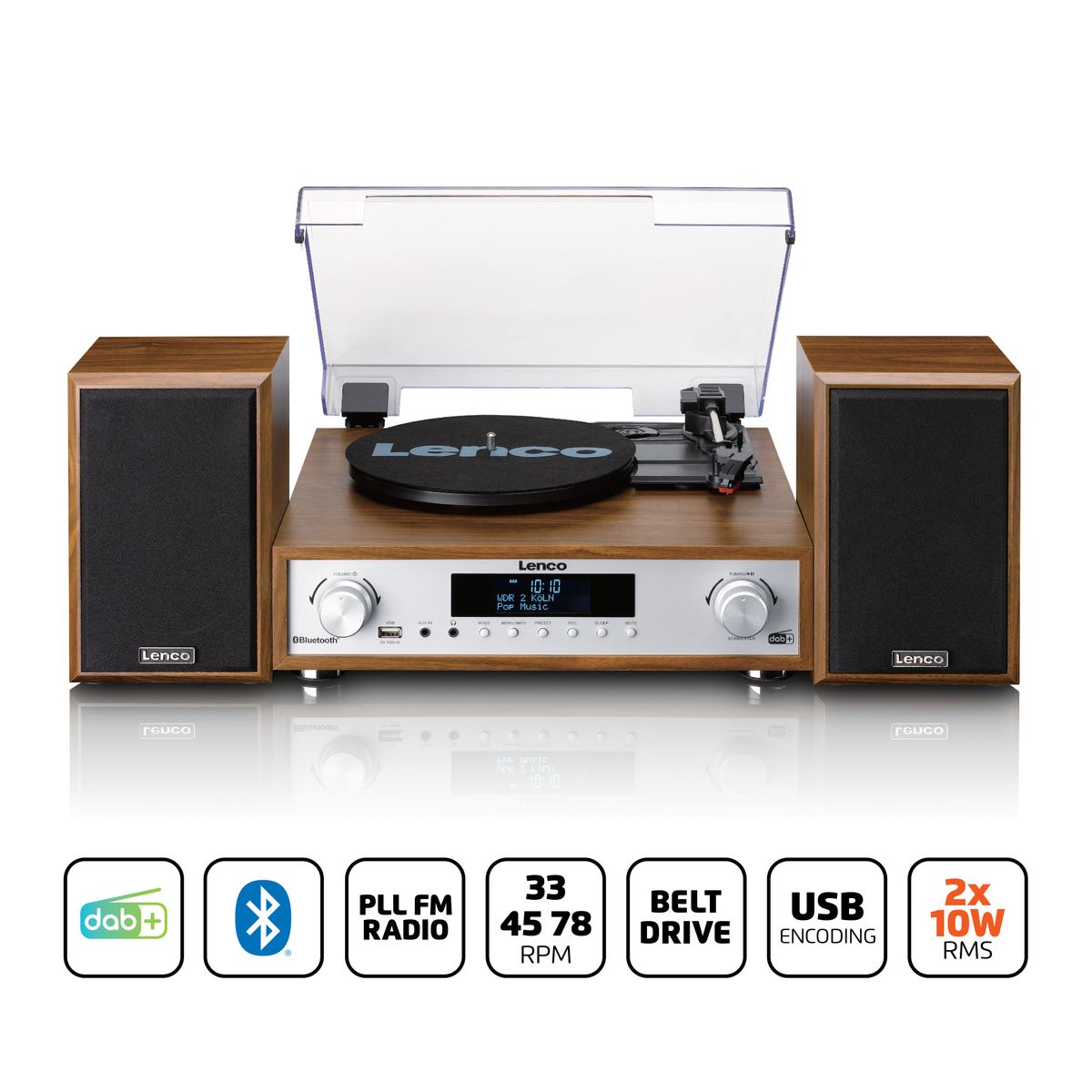HiFi stereoanlegg med platespiller, DAB+/FM-radio og Bluetooth - Lenco