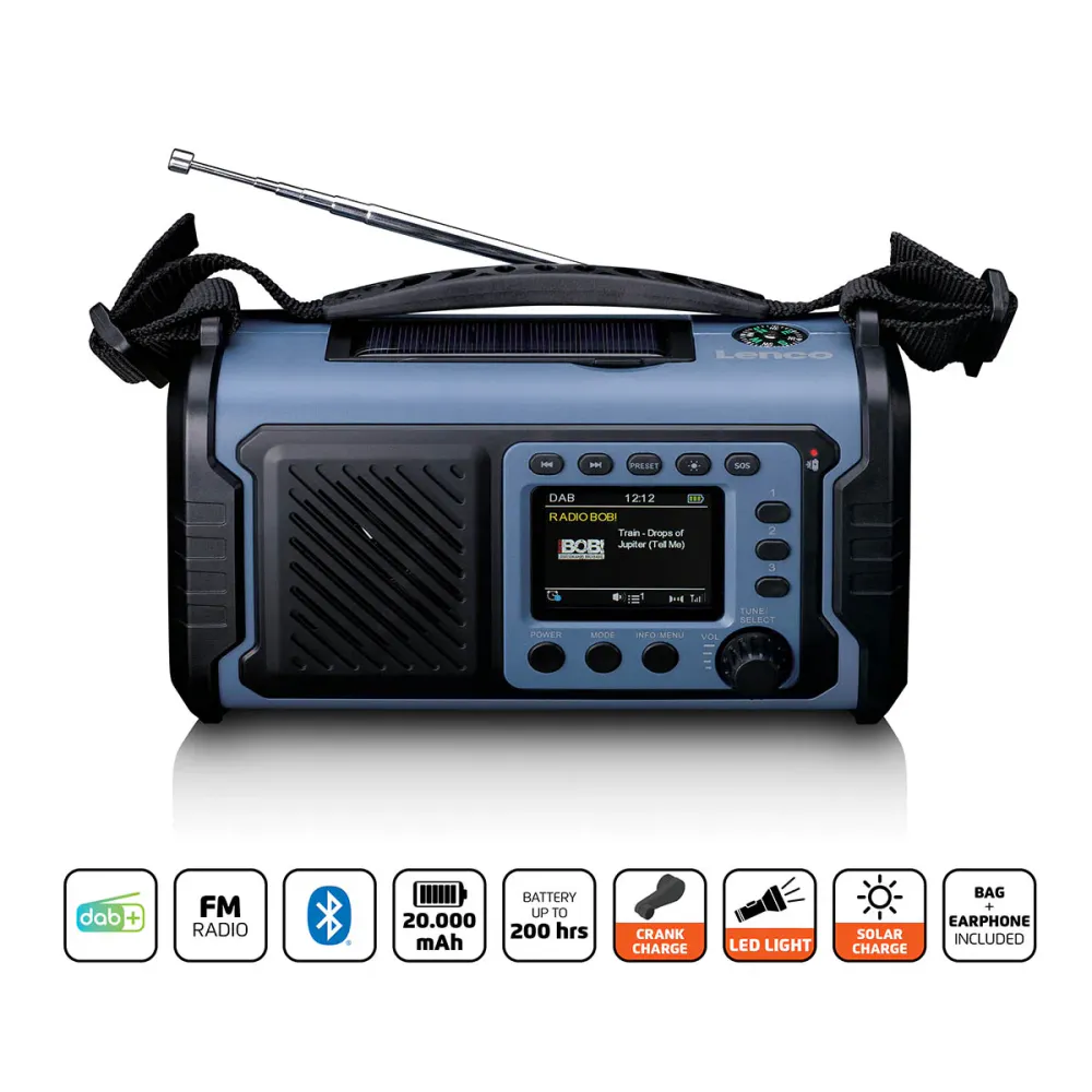 Bærbar DAB+/FM-Sveivradio med ASA- og Powerbankfunksjon for Nødstilfeller
