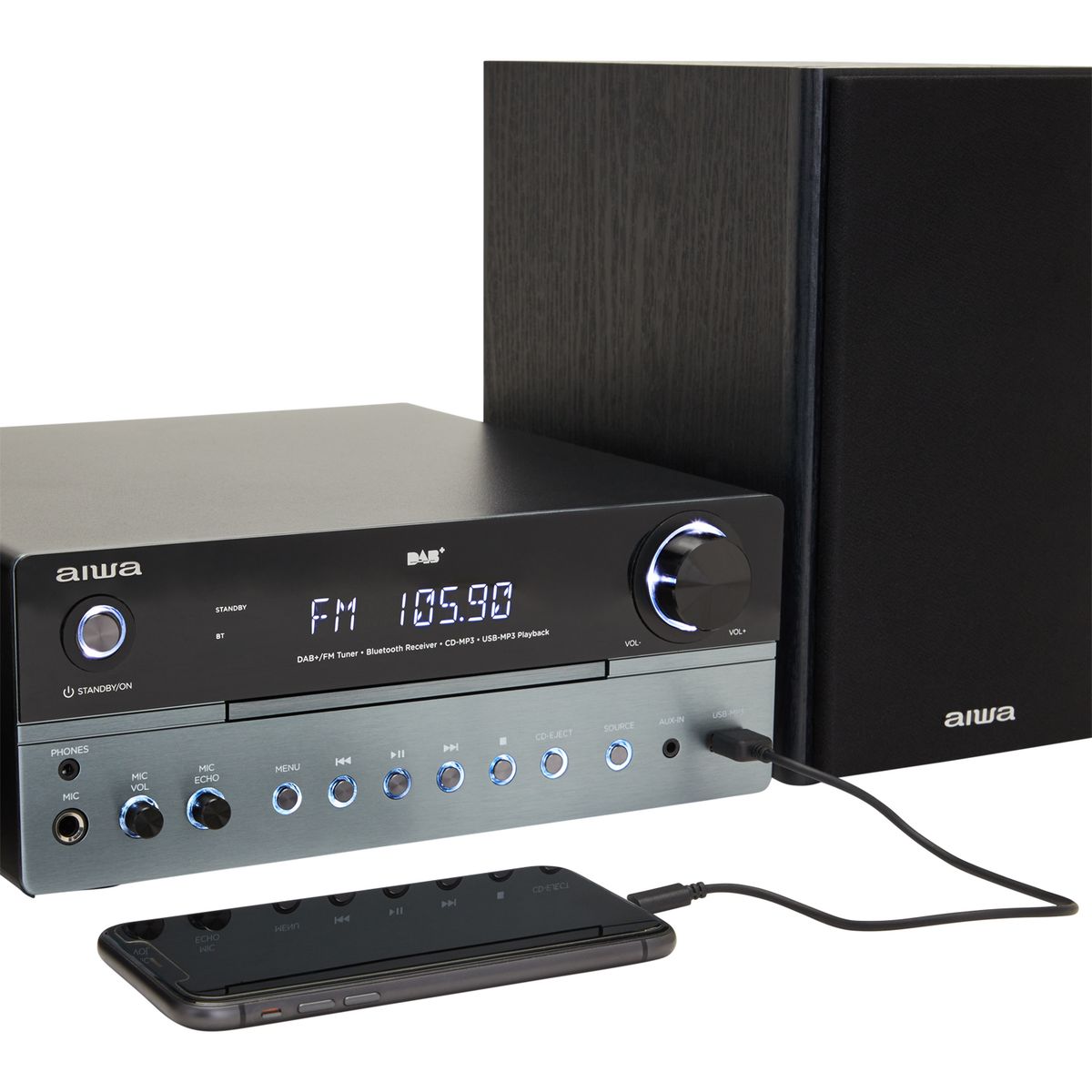 Aiwa Micro Stereo Hifi-system 50 watt RMS med DAB, CD, Bluetooth 5.0